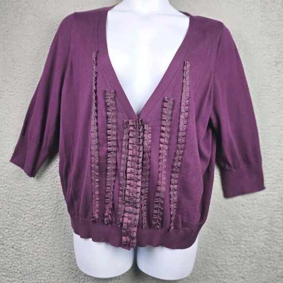 Lane Bryant Sweater Cardigan Womens 22 24 Purple V-Neck Button Front Embellished - Picture 1 of 14